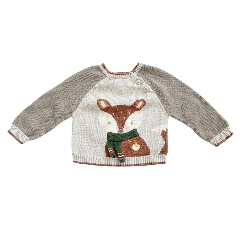 Zubels Sweater Fox in a Scarf Knit Baby 9 Months Gray Brown